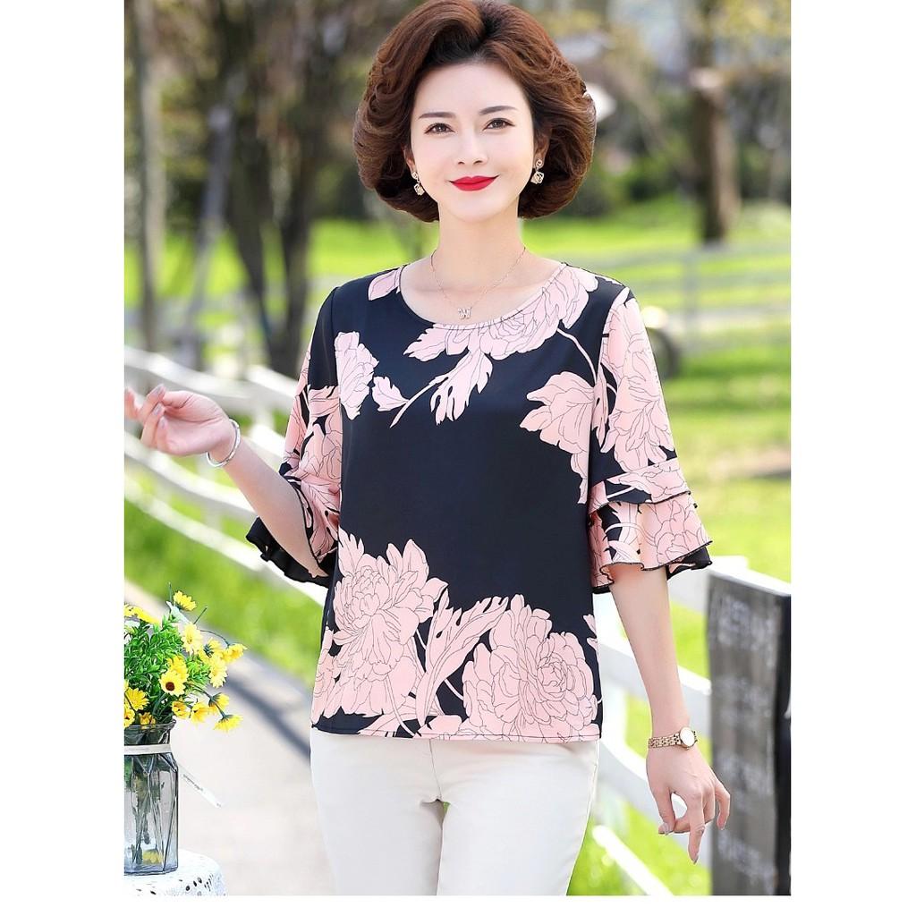 áo trung niên họa tiết cao cấp ( thời trang trung niên lolita xinh) L02-521