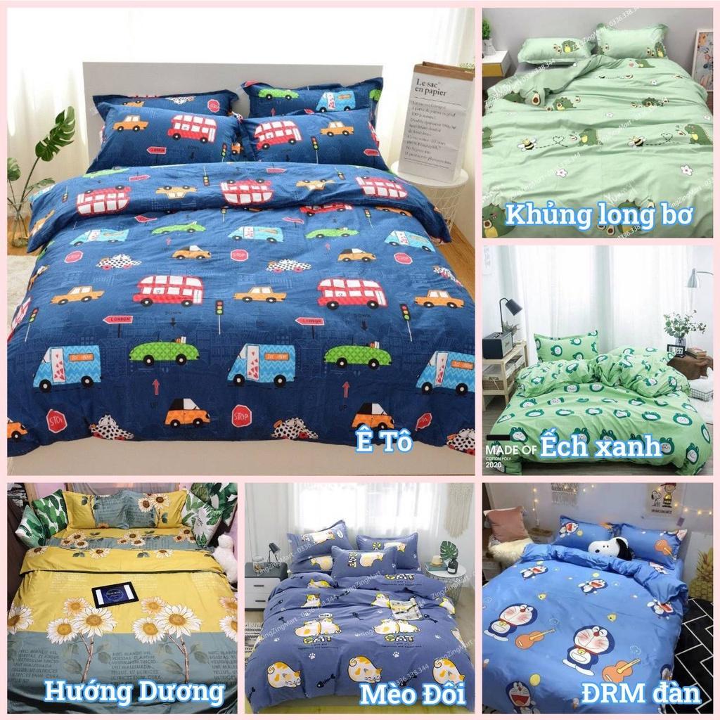 Sét vỏ chăn 5 món m4 Ga gối kèm vỏ gối ôm - Mẫu Tuần lộc xanh
