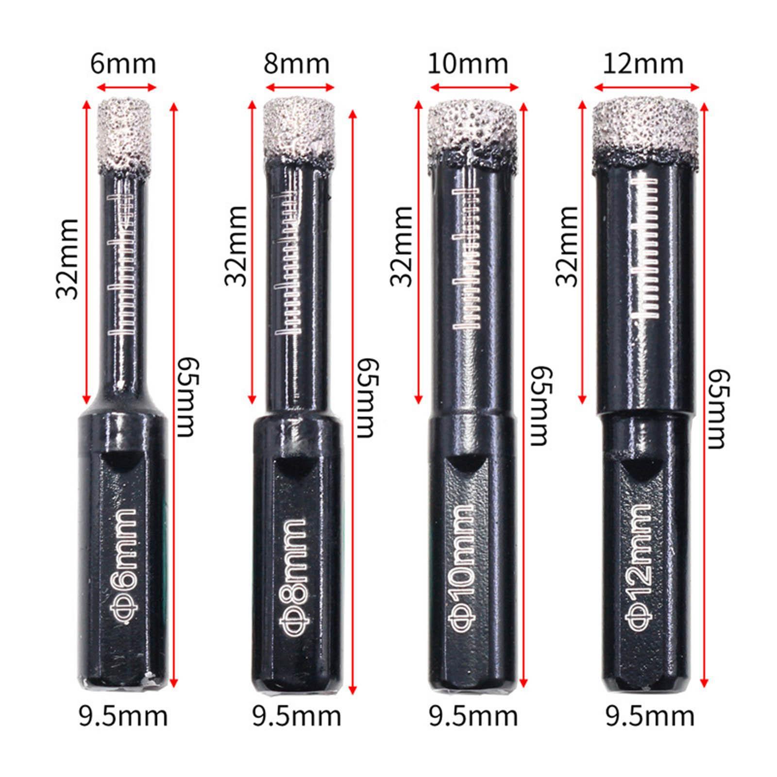 Dry Diamond Drill Bits Set 6/8/10/12mm Core Drill Bit Kit for Porcelain Marble Tile/Ceramic