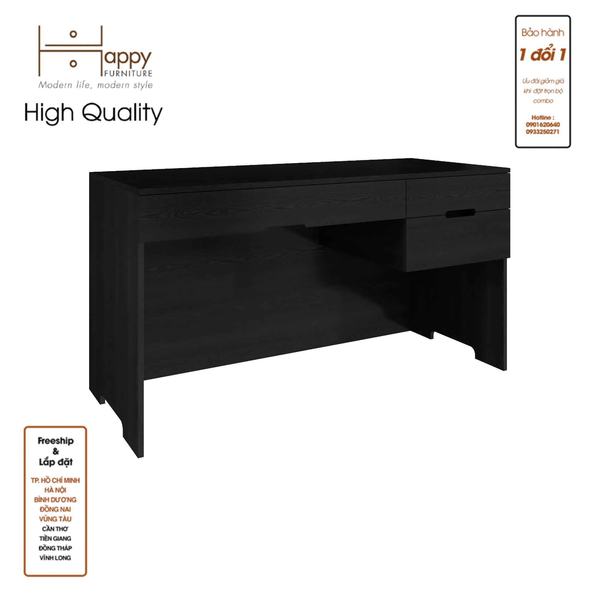 [Happy Home Furniture] MOLLY , Bàn làm việc 3 ngăn kéo, 140cm x 58cm x 75cm ( DxRxC), BAN_062