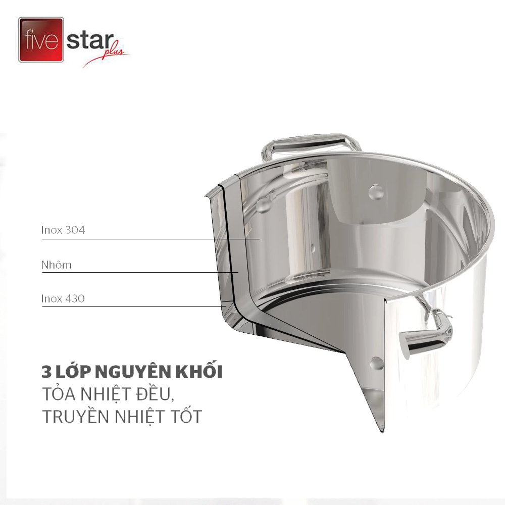 Nồi Luộc Gà Thân Cao Inox 304 3 Đáy Từ Plus Fivestar