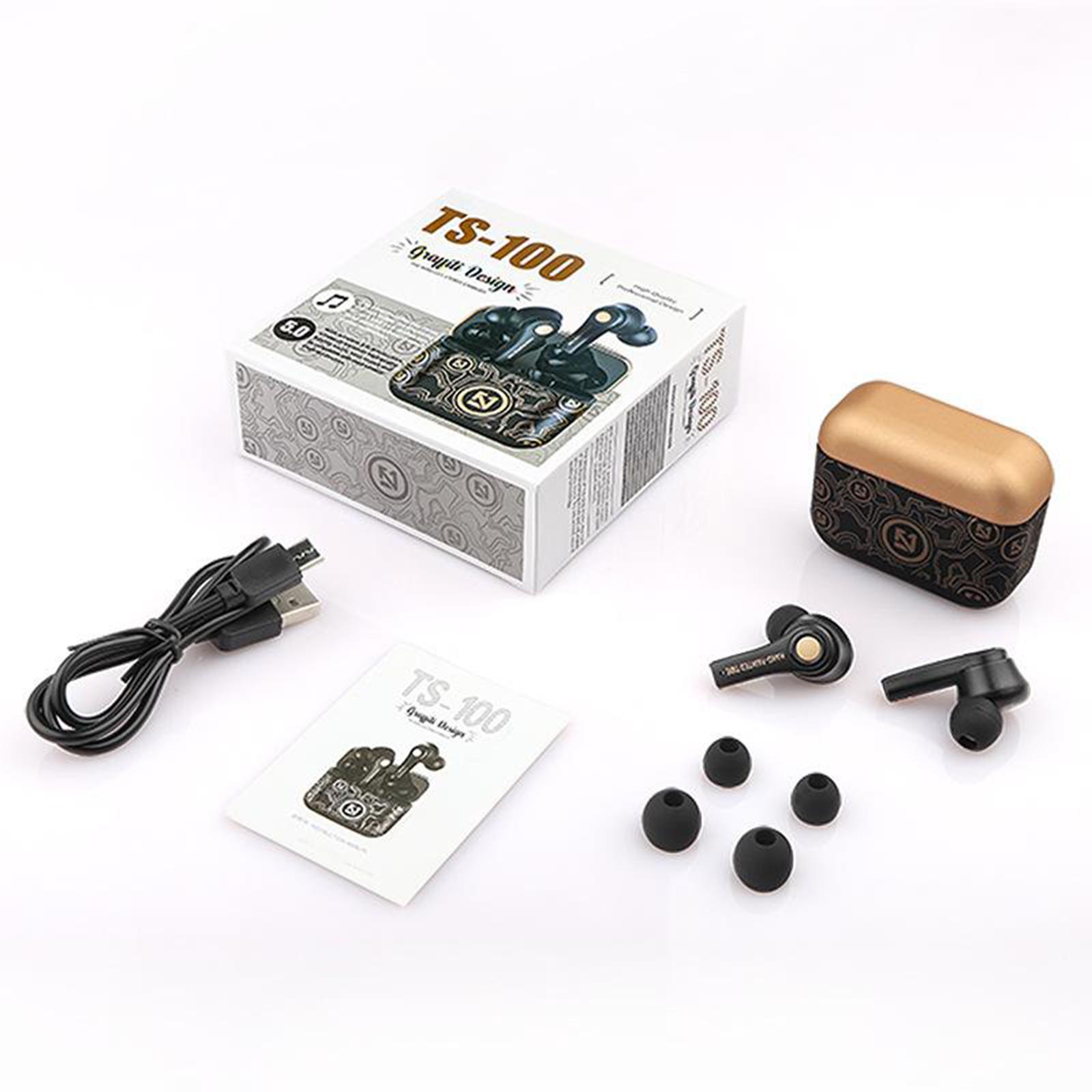 Hifi TS-100 True Wireless Earbuds Bluetooth 5.0 Touch Control with Charging Case IPX5 Sweat Proof Waterproof TWS Stereo in-Ear Built-in Mic Headset