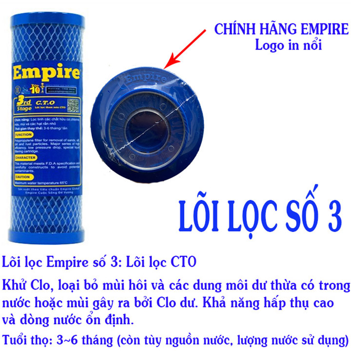 BỘ 3 LÕI LỌC NƯỚC 1-2-3 EMPIRE DÙNG CHO TẤT CẢ CÁC DÒNG MÁY- HÀNG CHÍNH HÃNG