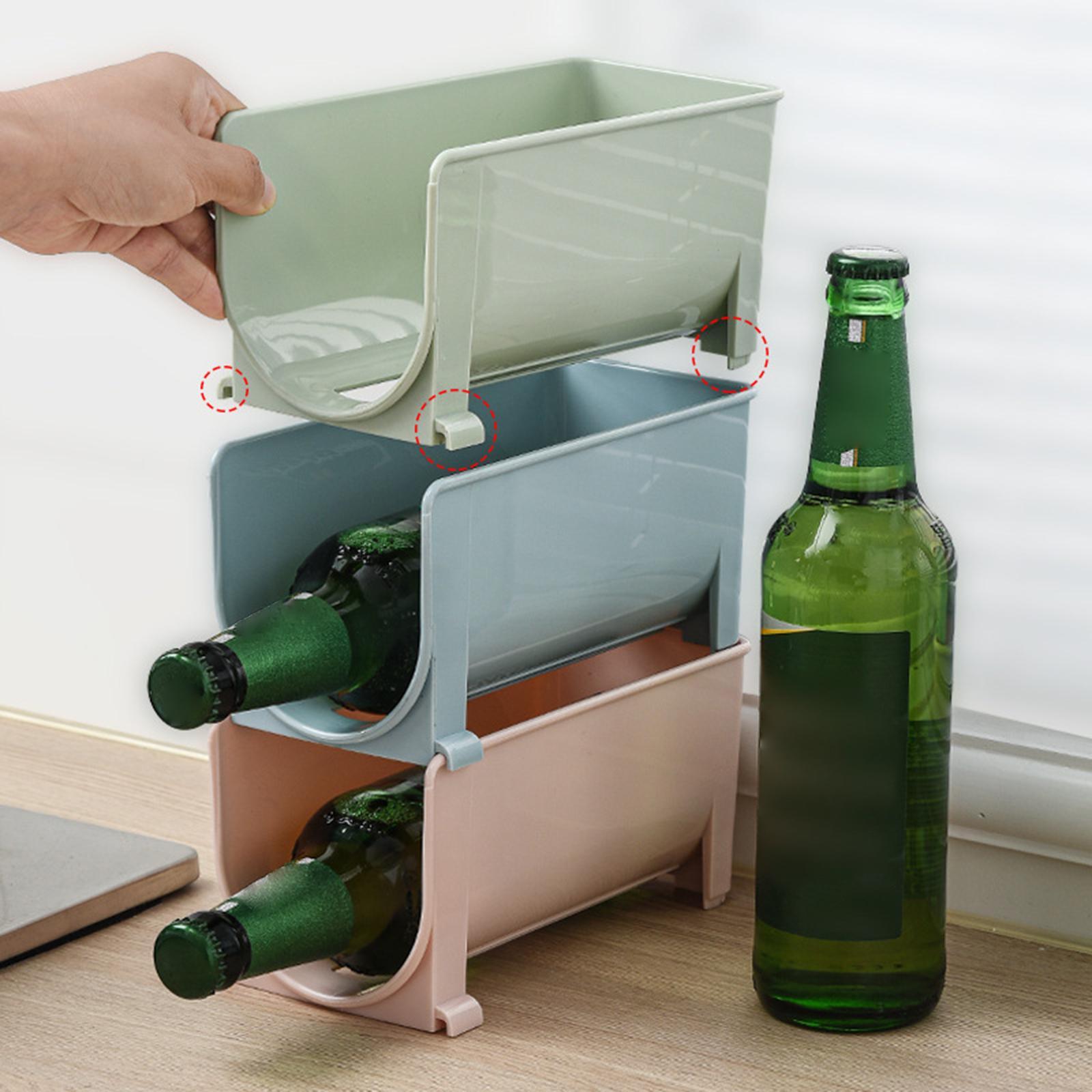 3x Stackable Wine Rack Display for Refrigerator Counter Top Pink Green Blue