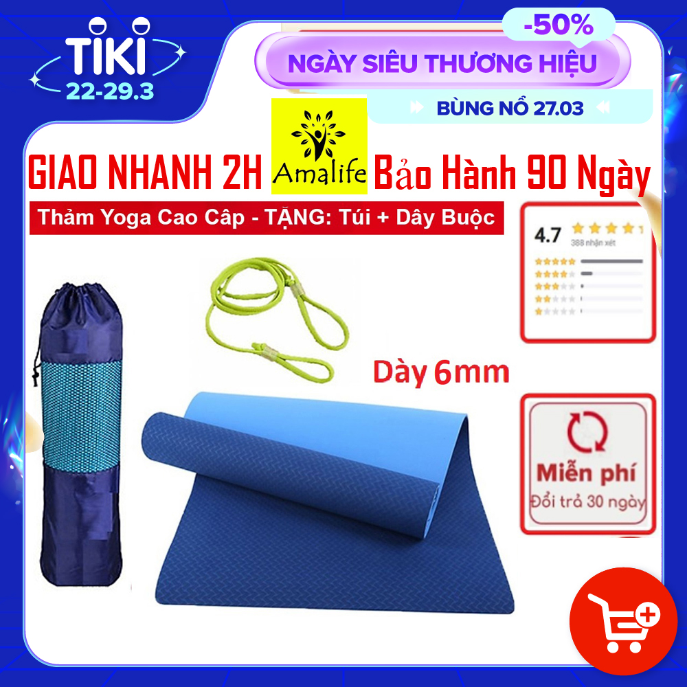 Thảm Tập Yoga Chính Hãng Amalife 2 Lớp + Bao Đựng Thảm Tập Yoga + Dây Buộc