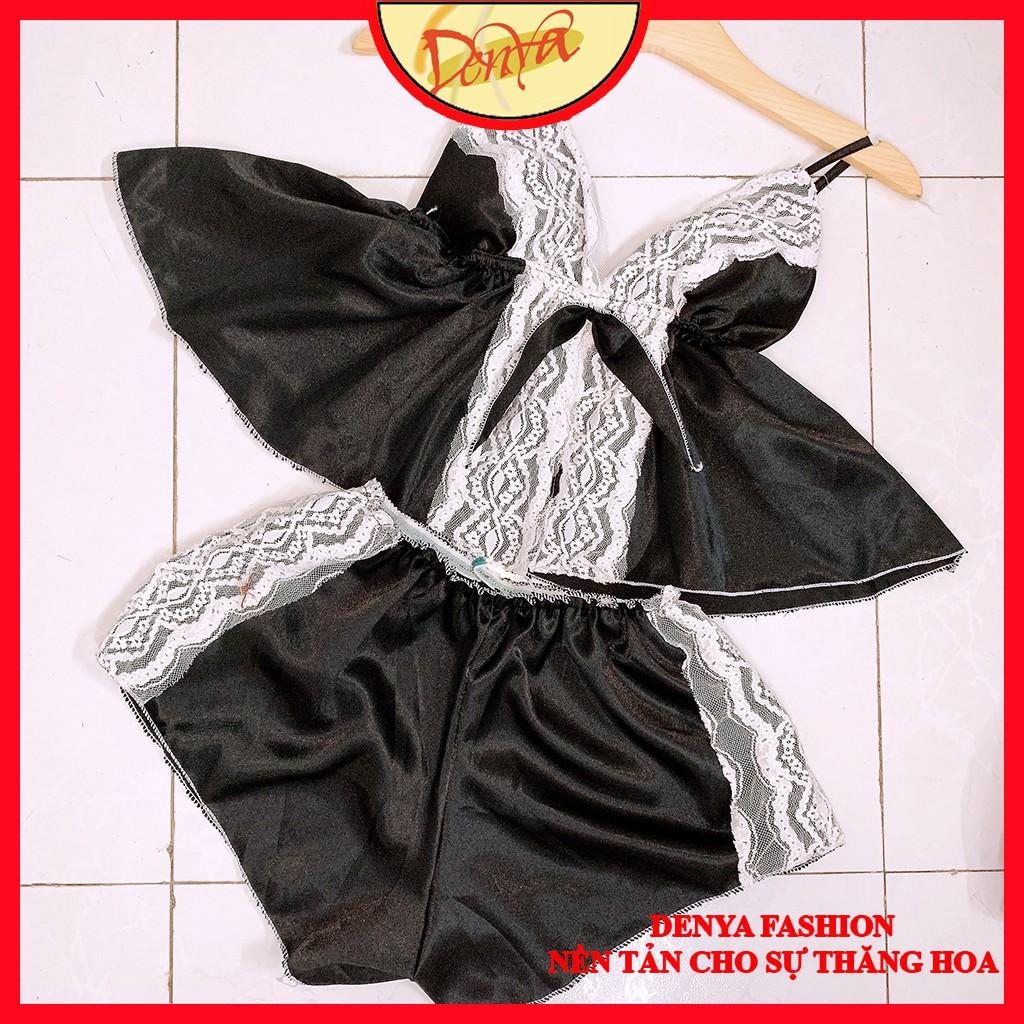 Đồ ngủ 2 dây️ FREE SHIP ️ Đồ ngủ nữ có mút, dây áo thâu được, đính nơ ngực và viền ren, kiểu sexy, DN28