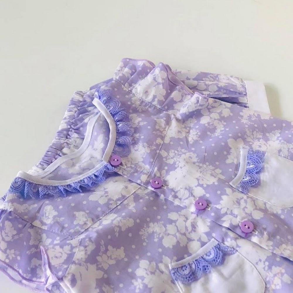 Bộ quần áo ngắn bé gái họa tiết Hoa tím trắng cotton boi - AICDBGWDONRU - AIN Closet