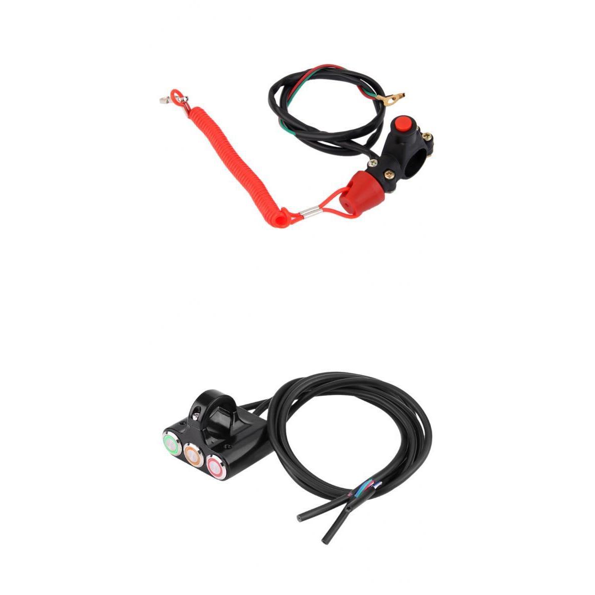 Motorcycle Handlebar Mount Switch & Engine Stop Kill Switch Lanyard For ATV