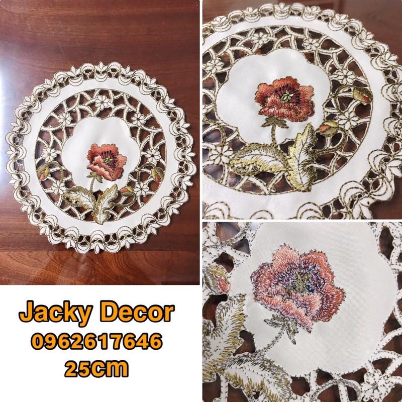 Khăn trải bàn TRÒN 25CM THÊU HOA Nhật Bản - HÀNG ĐẸP