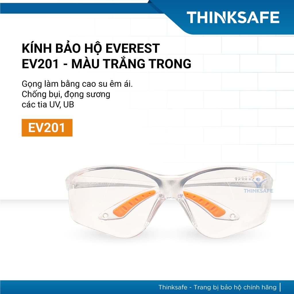 Mắt kính bảo hộ lao động Everest Thinksafe, Kính bảo vệ mắt trong suốt, chống bụi, chống tia UV, dùng đi đường