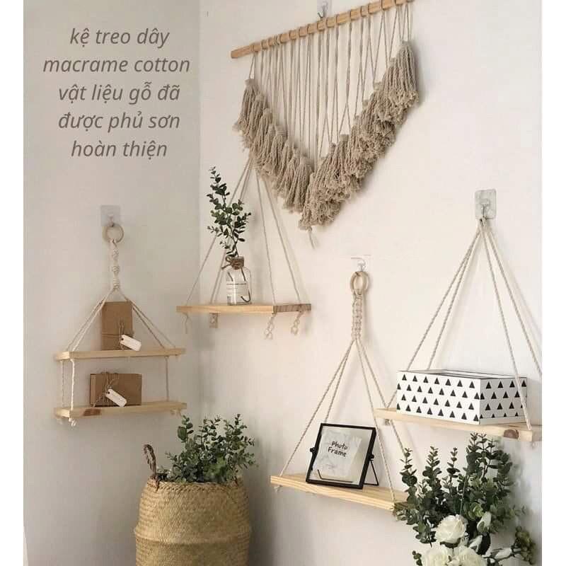 Kệ Gỗ Treo Tường + Dây Thừng Se macrame - Chất lượng Xuất Khẩu