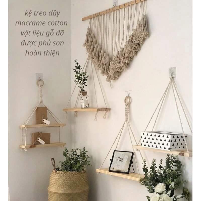 Kệ Gỗ Treo Tường + Dây Thừng Se macrame - Chất lượng Xuất Khẩu