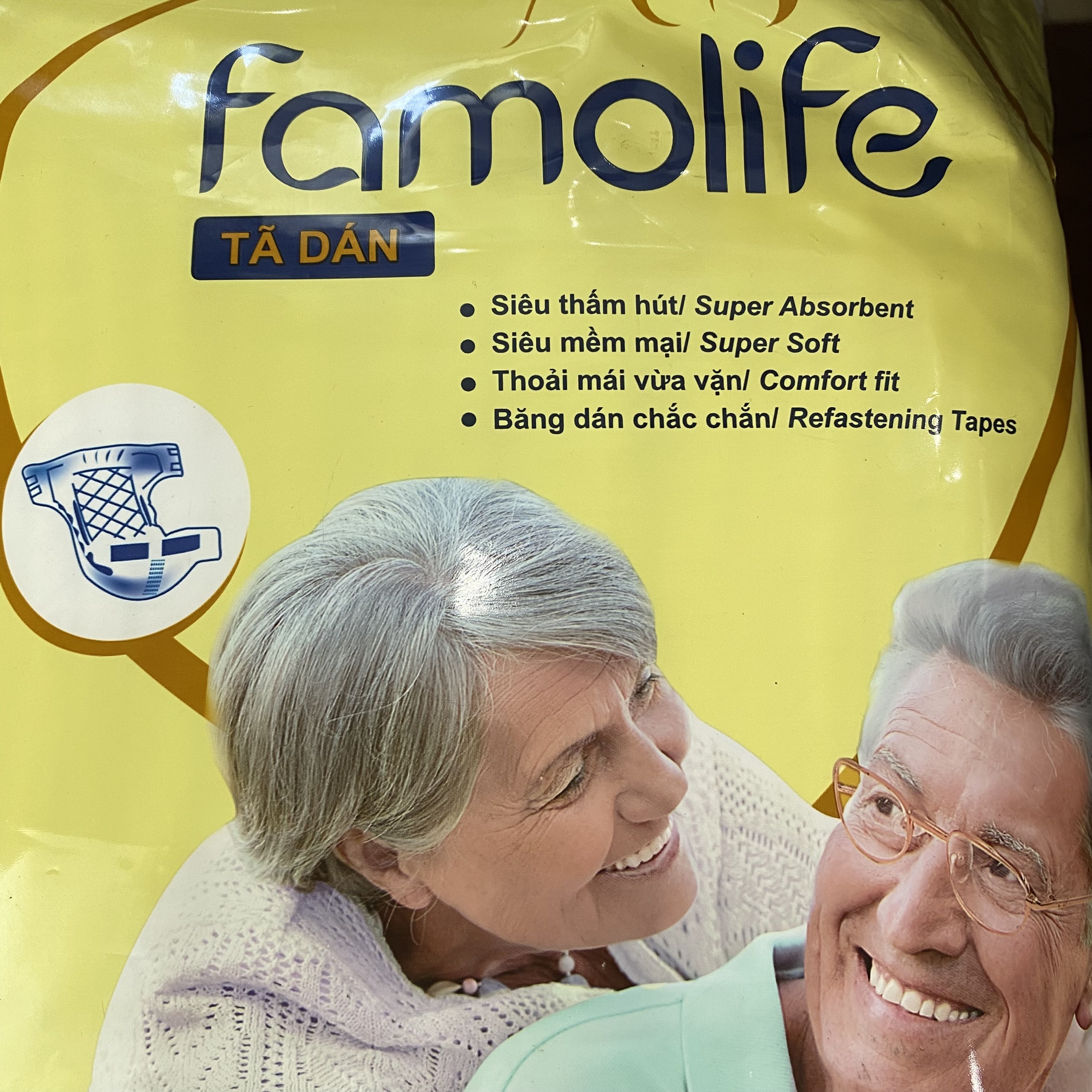 Tã dán người già FAMOLIFE Cao Cấp mềm mại, thấm hút, chuẩn chất lượng Châu Âu - Gói 10 Miếng