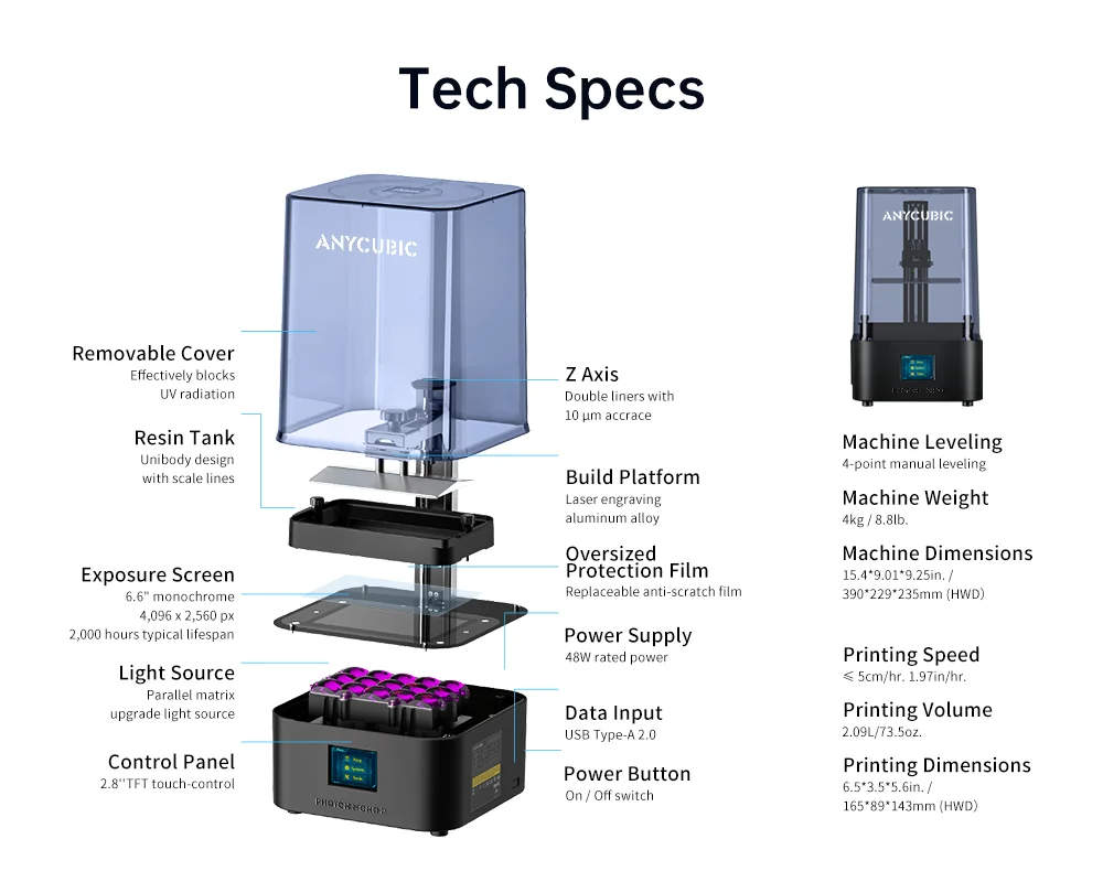 Máy in 3D ANYCUBIC PHOTON MONO 2 độ phân giải 4k+. Hàng nhập khẩu chính hãng, máy in 3D giá rẻ chất lượng cao.