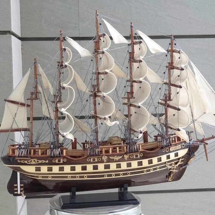 Mô hình thuyền gỗ trang trí - Thuyền gỗ FRANCE của Pháp - Dài 79cm - Gỗ Muồng Đen