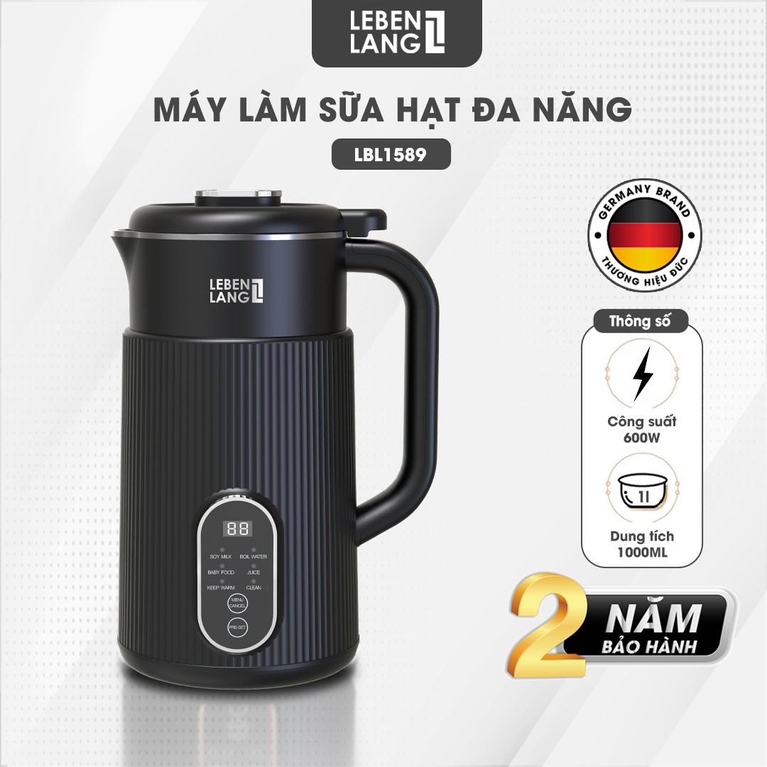 Máy làm sữa hạt đa năng Lebenlang LBL1589, làm sữa nhanh trong 25 phút, công suất 600W, dung tích 1L, bảo hành 2 năm - hàng chính hãng