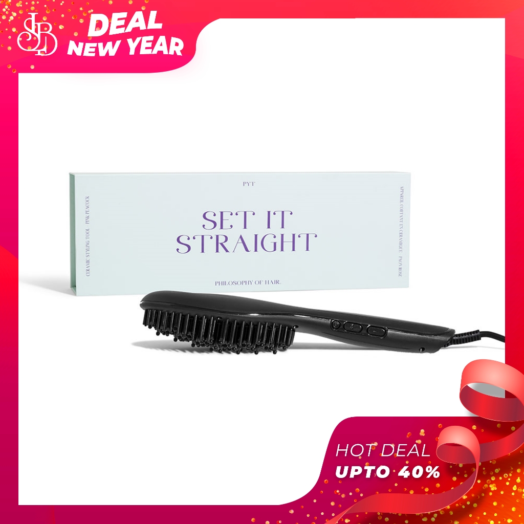 Lược Điện Tạo Kiểu Tóc PYT Thermal Styling Brush - Màu Đen - Có Thể Duỗi Và Làm Phồng Chân Tóc Với Công Nghệ Ion Âm Và Nhiệt Hồng Ngoại Xa