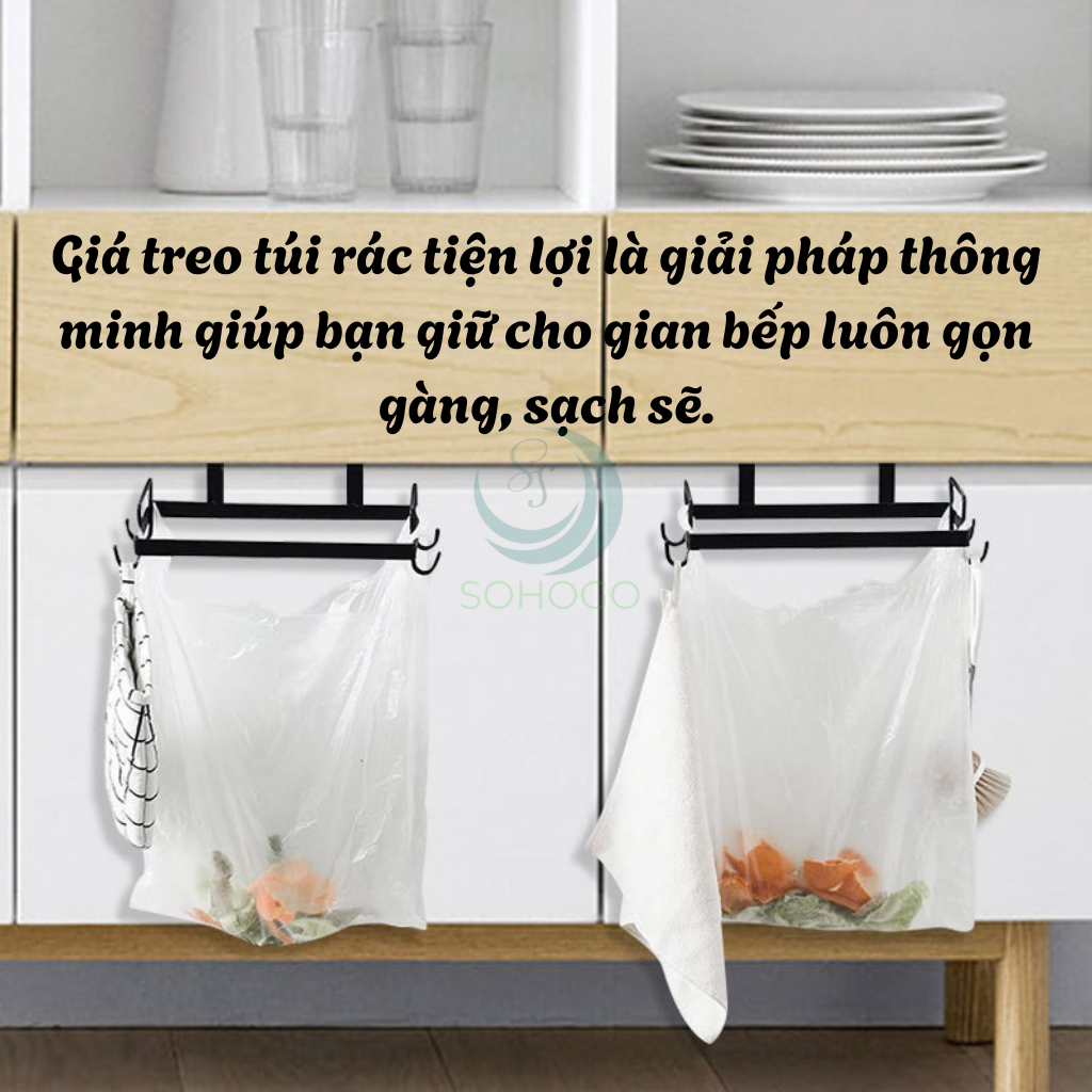 Giá Treo Túi Rác Đa Năng Gắn Cửa Tủ Bếp -Móc Treo Túi Rác Tiện Lợi Cho Nhà Bếp -Giá Đỡ Túi Rác Gọn Gàng Treo Cửa Tủ