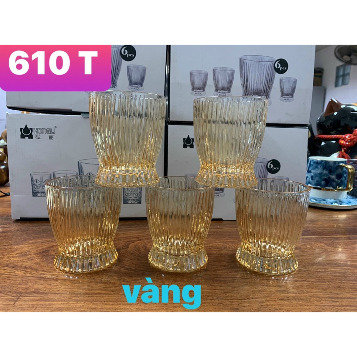 Bộ 6 ly thủy tinh uống nước cao cấp vân tăm - VD52