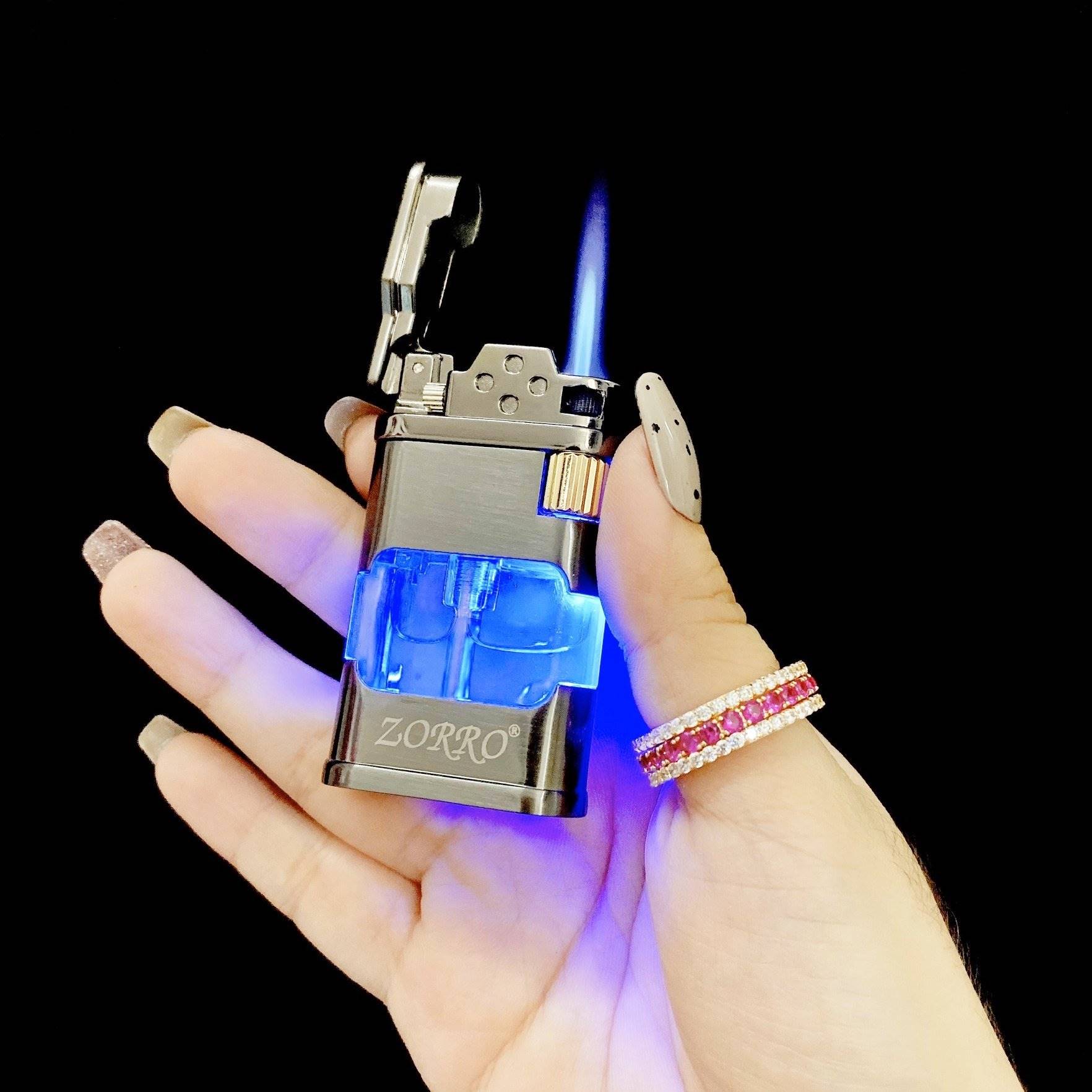 Hộp quẹt bật lửa gas lộ thiên có đèn sang trọng - (xài gas)