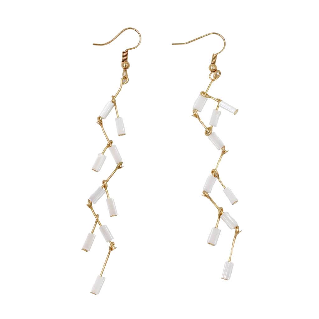 Women Beaded Statement Long Drop Earrings Gold Metal Tassel Dangle Earrings