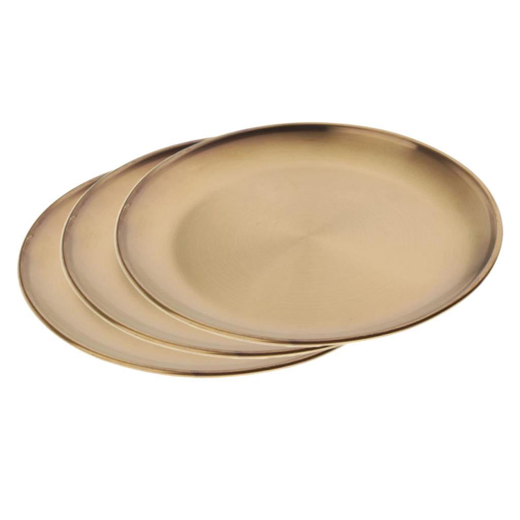 3 Pieces Stainless Steel Dessert Fruit Appetizer Dinner Plate Dish 9" in Dia