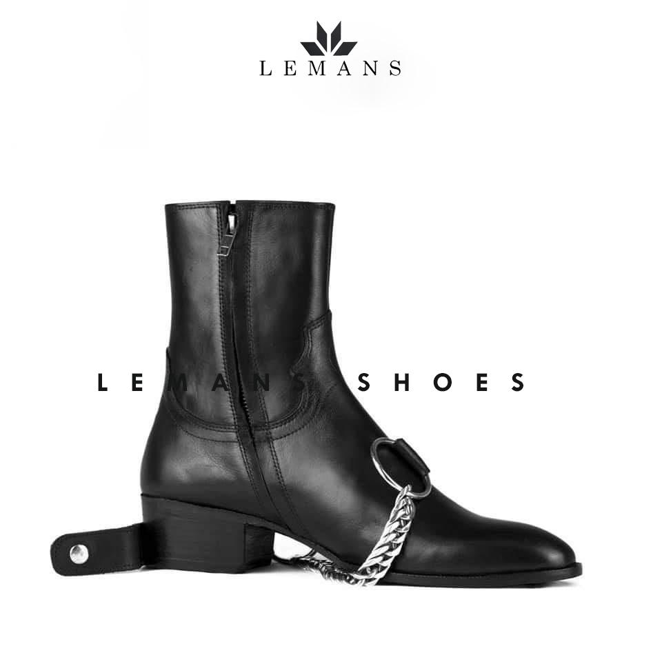 Giày da bò Zip (Harness) Boots Black LeMans ZB01B, phối đai xích tạo thành 3 đôi Harness, bảo hành 24 tháng