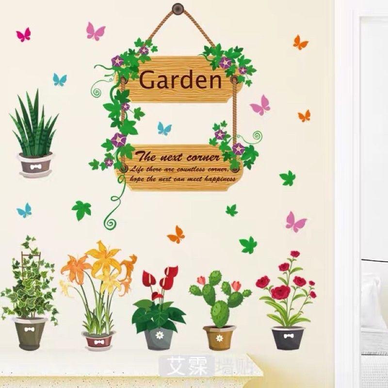 Decal dán tường giỏ hoa