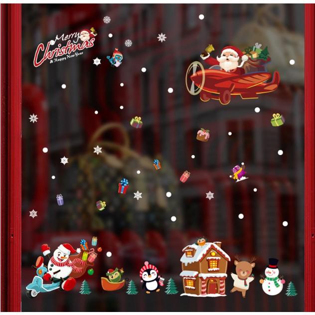 Decal trang trí tường Noel - Ông già Noel Xe bay phát quà