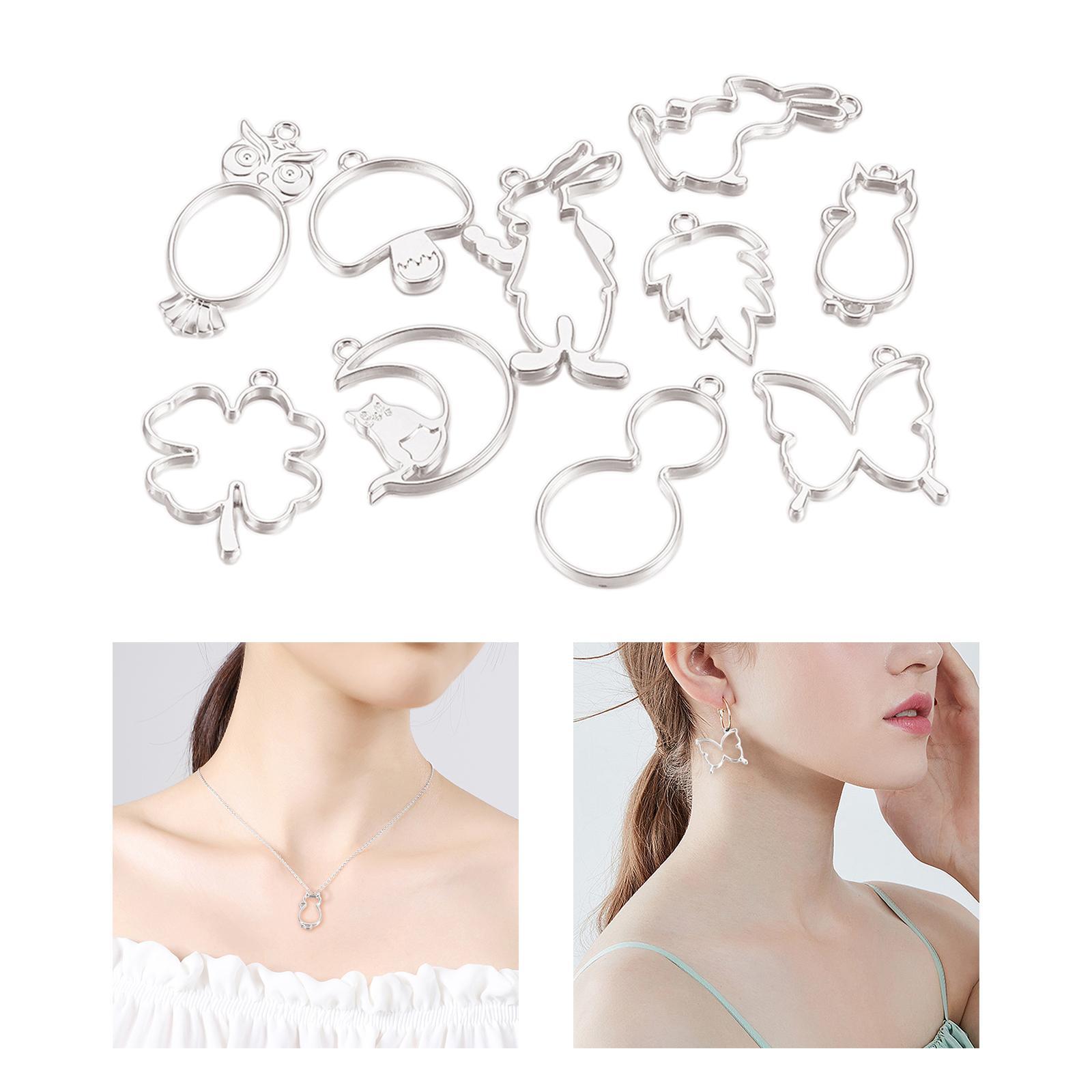 10x Open Back Bezel Charms Geometric Hollow Trays Charms Bezels for Earrings