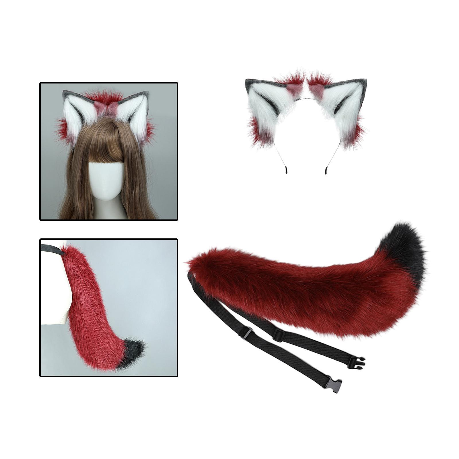 Plush Wolf Ears and Tail Set Lolita Cosplay for Stage Shows Dress up Props