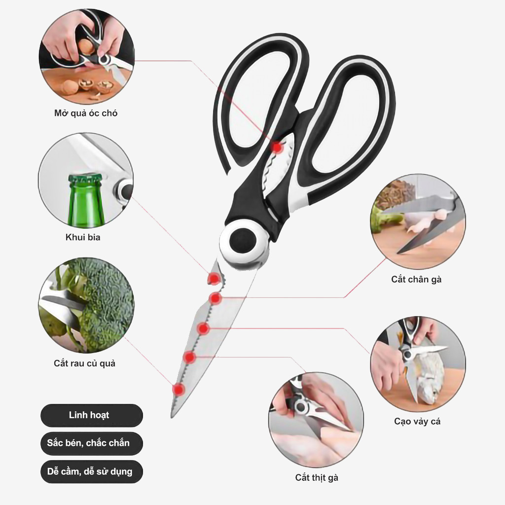 Kéo Làm Bếp Thép Không Gỉ Đa Năng Có Nắp Đậy