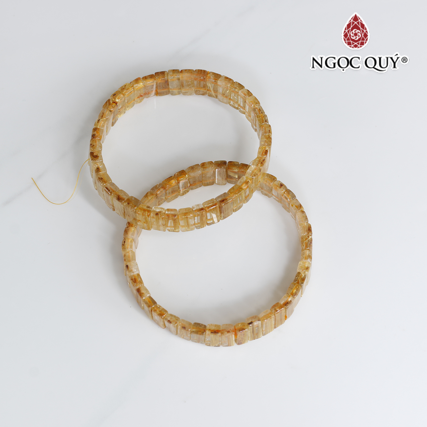 Vòng tay bản vuông đá thạch anh tóc vàng bã mía 9x4mm - Ngọc Quý Gemstones