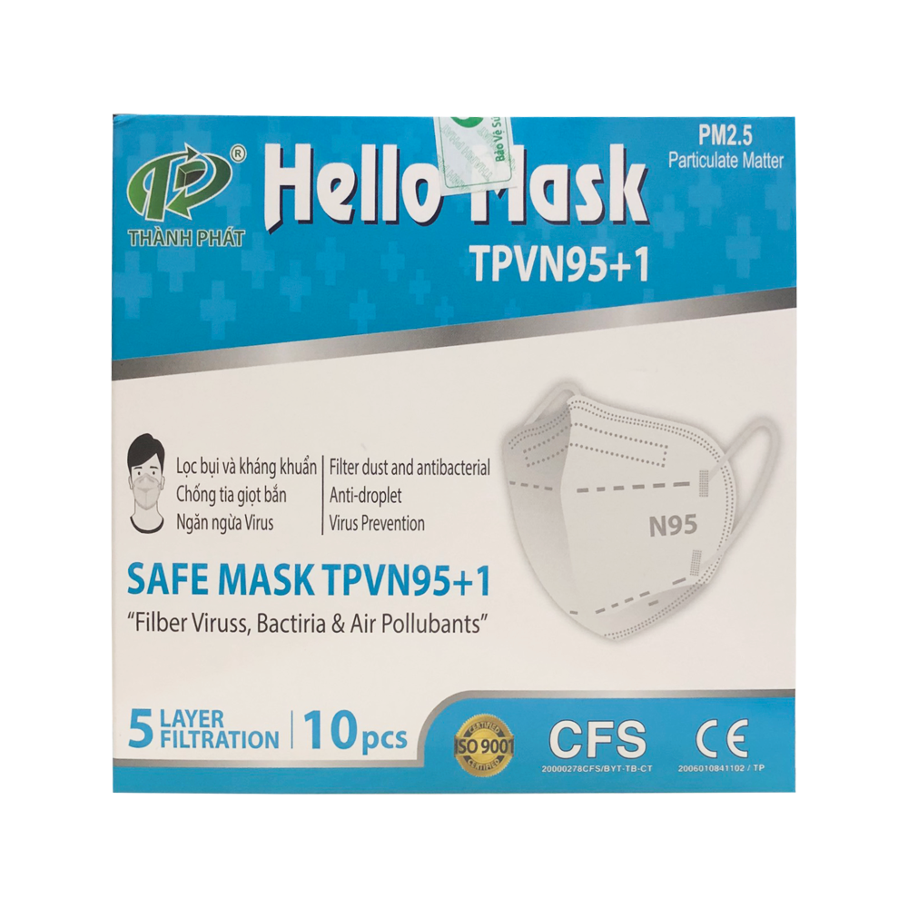 Khẩu trang N95 Hello mask Kháng Khuẩn 5 Lớp (hộp 10 cái