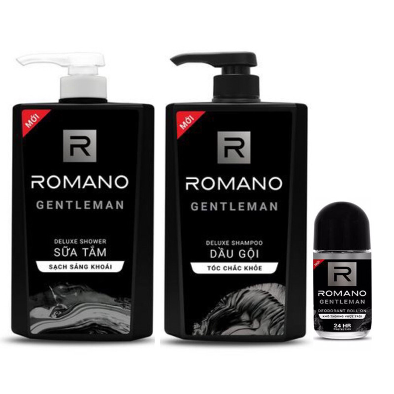 Combo dầu gội và sữa tắm Romano Gentlemen 650g*2 tặng kèm lăn khử mùi 40ml