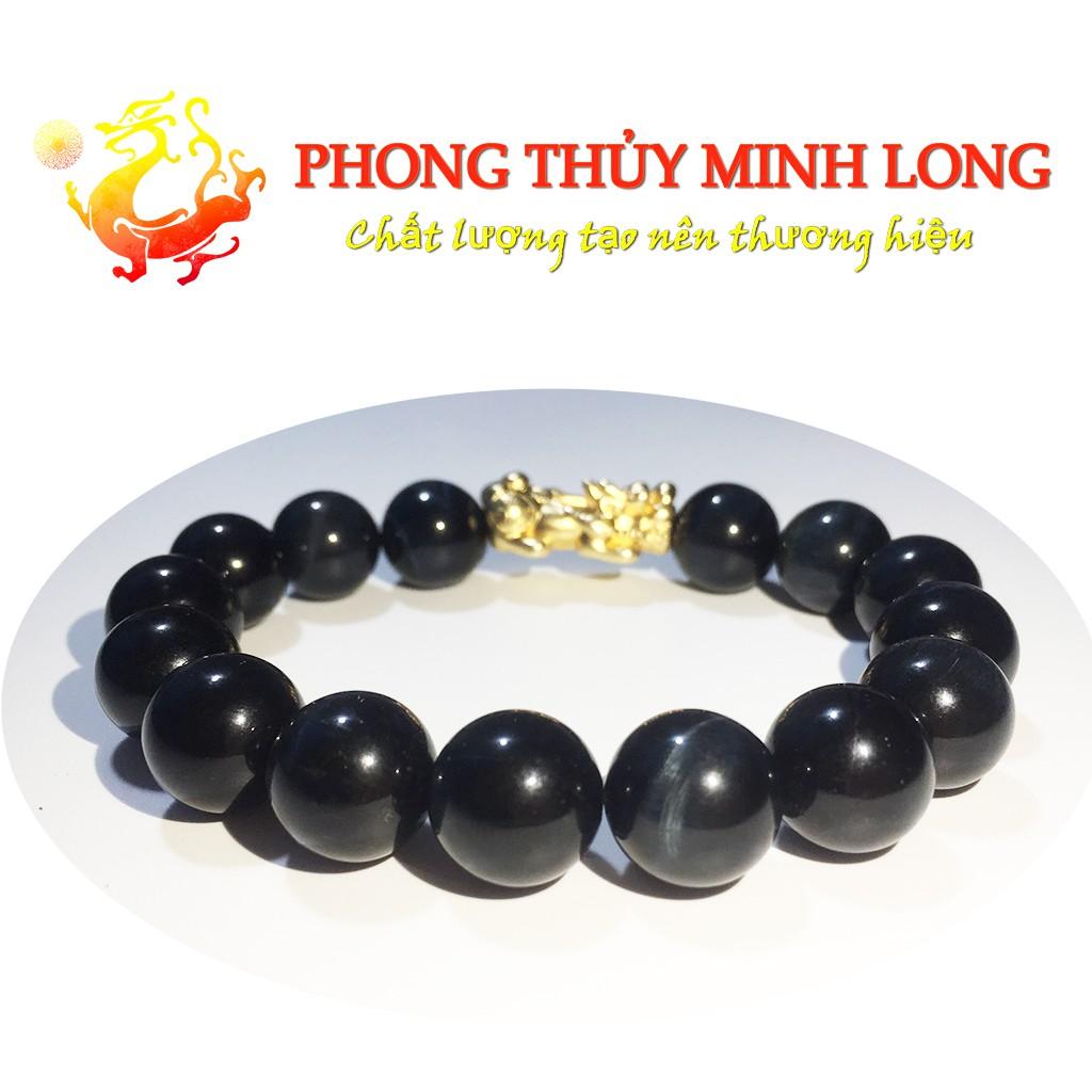 Vòng tay đá mắt hổ Chim Ưng xanh đen chất lượng 5A mix Tỳ Hưu Vàng hợp mệnh Thủy và Mộc
