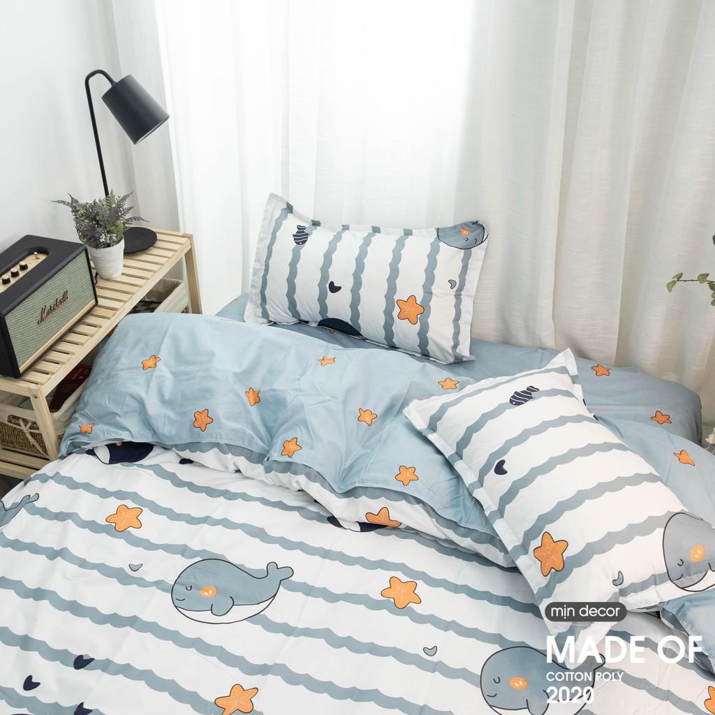 Bộ Chăn Ga Gối Cotton 3D Drap Giường Cá Voi - Ga Trải Giường Thiết Kế Mịn Decor