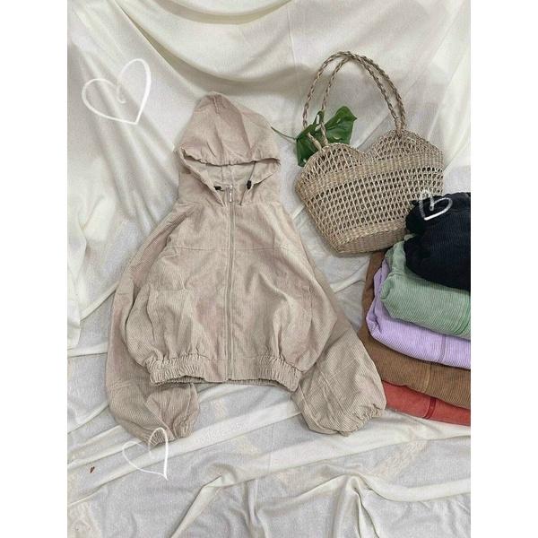 Áo khoác lửng croptop kaki nhung gân tay phồng unisex ulzzang nam nữ AK836