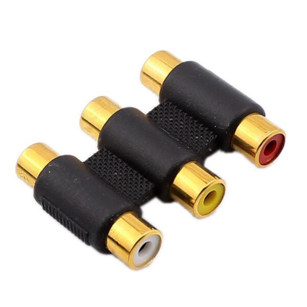Gold-plated 3 RCA Female to Female F/F Coupler Joiner Adapter AV/Audio/Video Cable Connector Extension Component