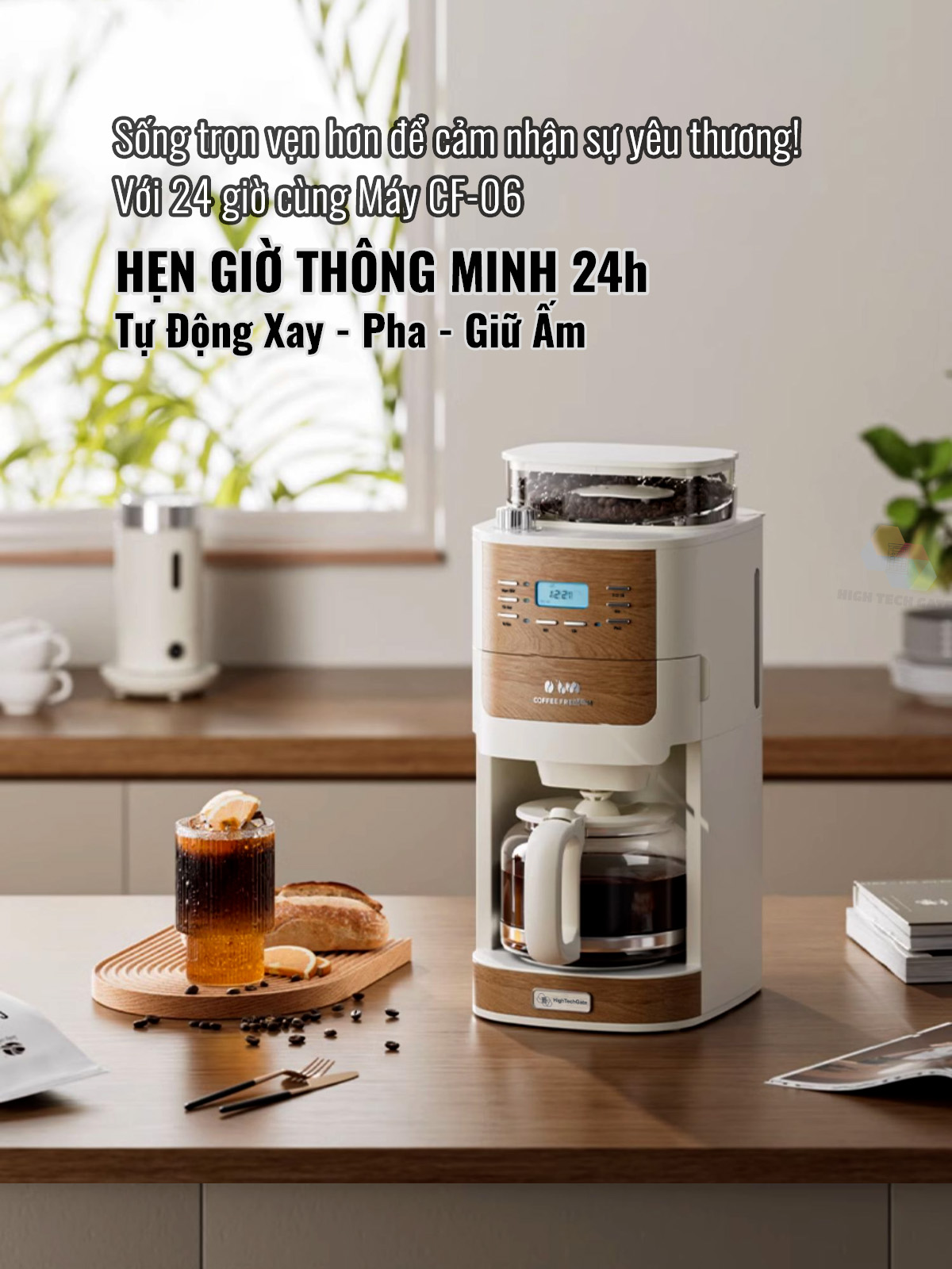 Máy Pha Cà Phê CF06 Tự Động Vừa Xay, Vừa Pha 2 Trong 1, Từ 2-12 Cốc/Lần, Hẹn Giờ Pha Thông Minh, Cối Xay Cafe Lưỡi Nón Độ Đồng Nhất Cao, Hàng Chính Hãng