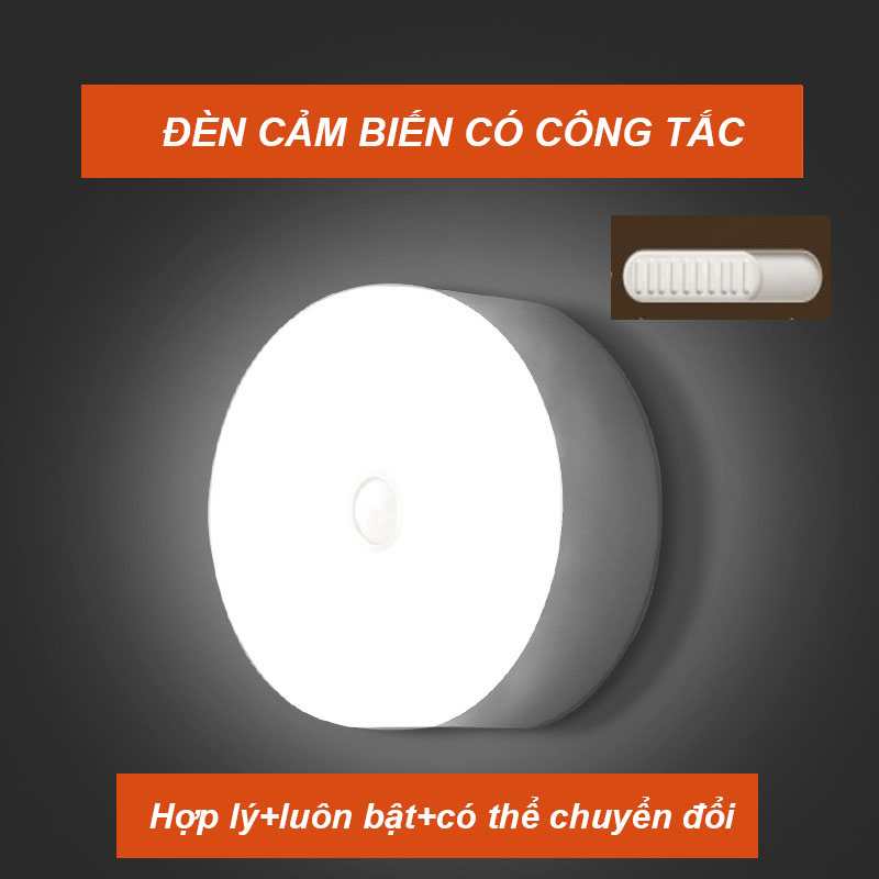 Đèn Cảm Ứng Thông Minh Có Công Tắt, Đèn Led  Dán Tường Không Dây, Góc Cảm Ứng Rộng, Thích Hợp Cho Mọi Không Gian