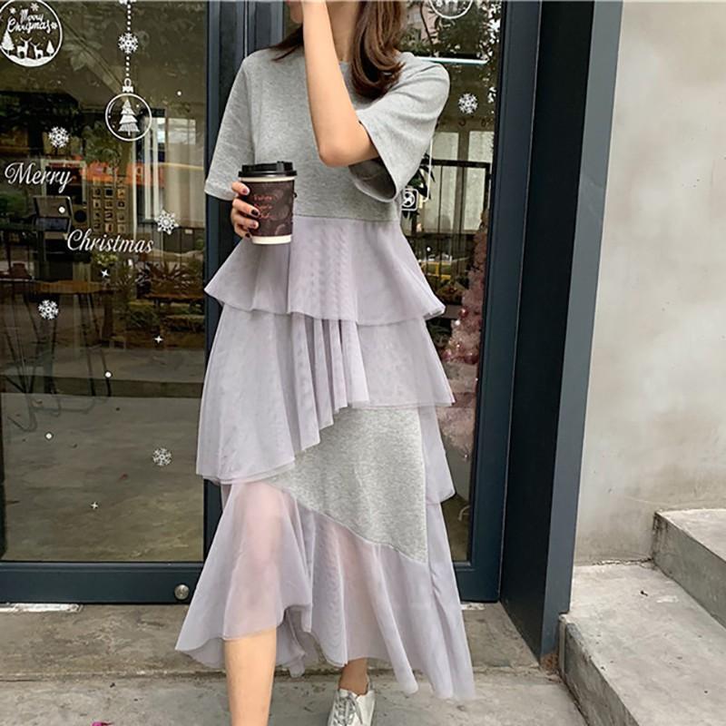 Đầm tay ngắn cổ tròn thiết kế thanh lịch cho phái nữ