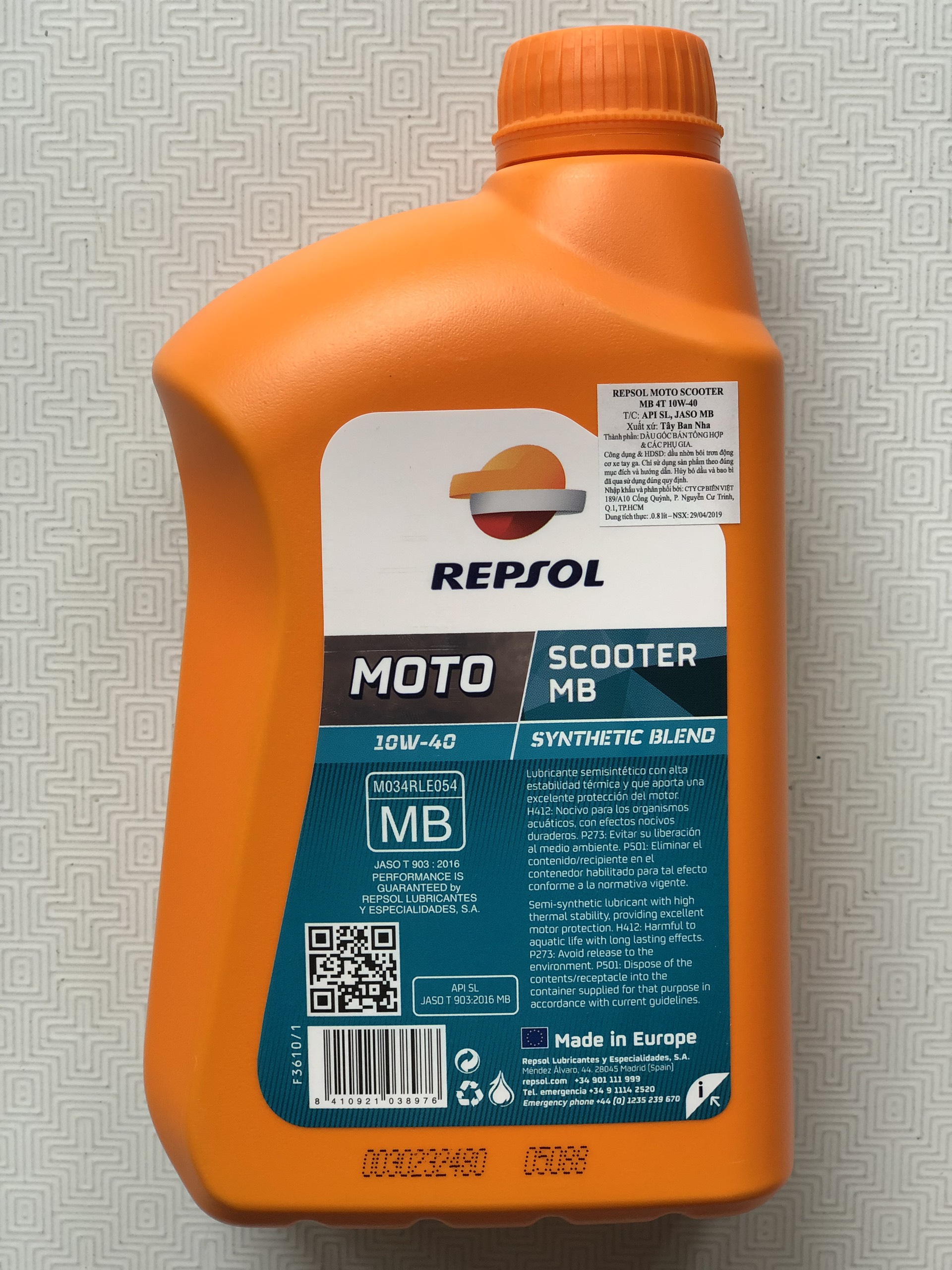 Nhớt xe tay ga cao cấp Repsol Scooter SynThetic 10W40 MB 800ml - Nhập Tây Ban Nha