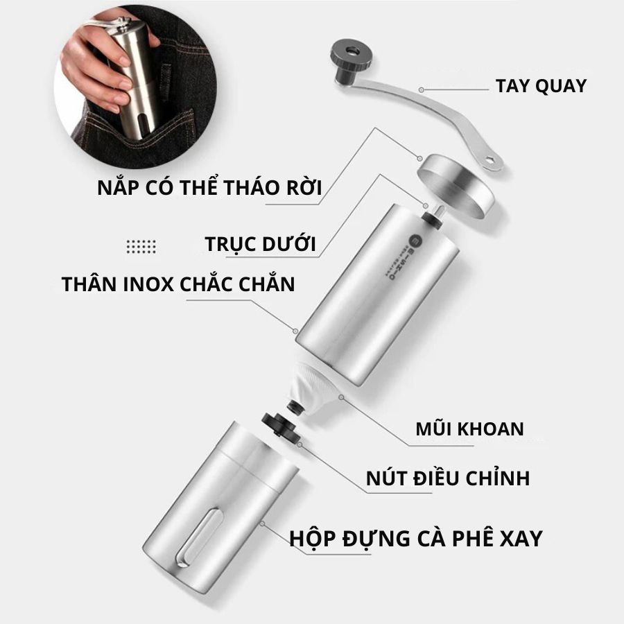 Máy xay hạt cafe Mishio chỉnh độ thô mịn phù hợp pha máy, pha phin, coldbrew - Hàng chính hãng