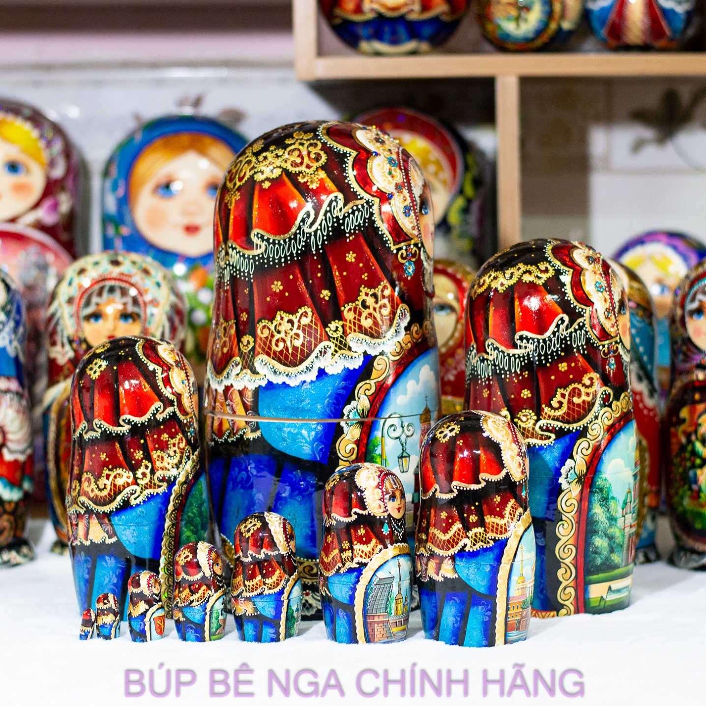 BỘ BÚP BÊ NGA CAO CẤP 10 LỚP 26CM HOA VĂN "PHONG CẢNH SAINT PETERSBURG" CỰC ĐẸP VÀ SANG TRỌNG, ĐỘC ĐÁO