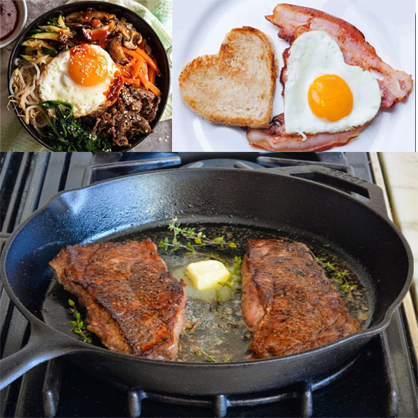 Bộ Chảo Gang Tròn Lòng Sâu Chống Dính Dày Nặng Làm Bò Né Beefsteak Dragon