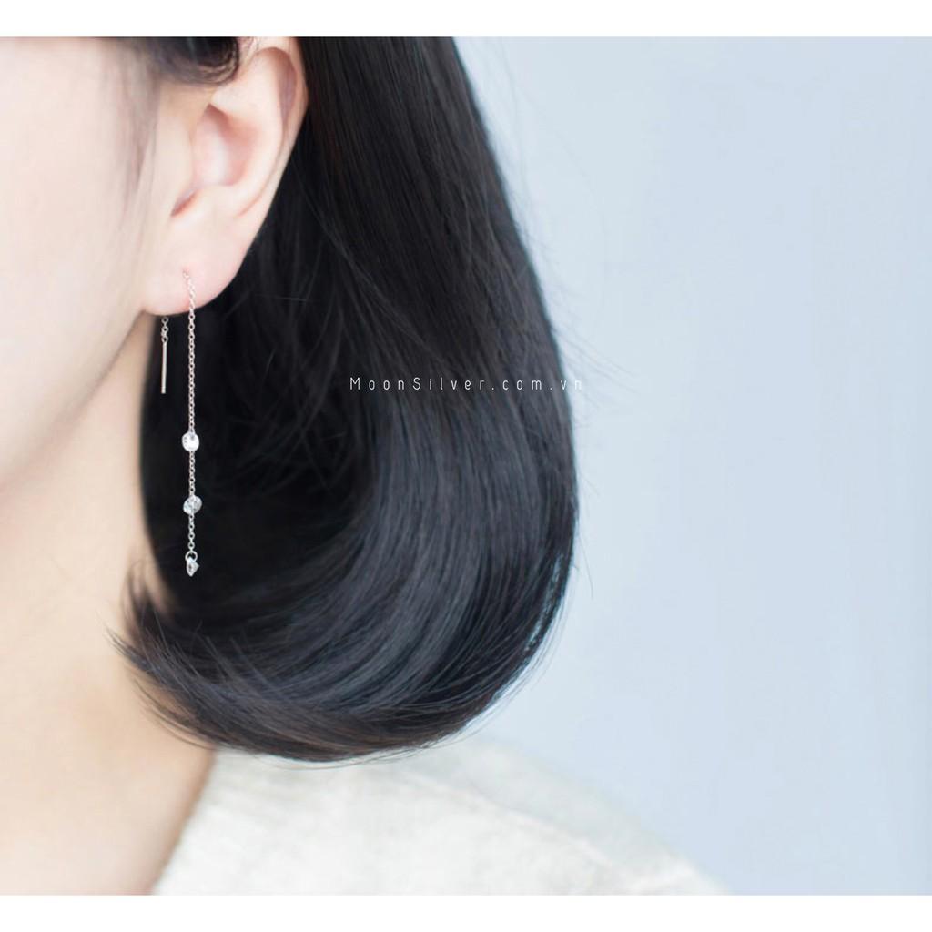Khuyên tai bạc dây pha lê