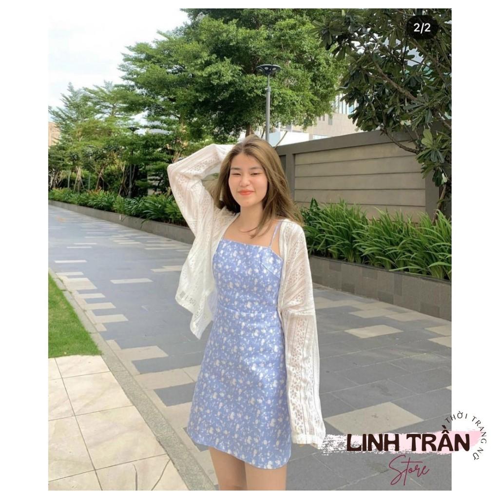 Sét Váy Hoa Nhí Và Áo Khoác Cardigan Đầm 2 Dây Hoa Nhí Mix Áo Cardigan Linh Trần Store