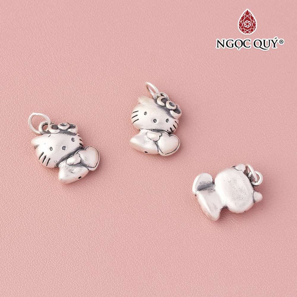 Charm treo hình mèo kitty ôm trái tim - Ngọc Quý Gemstones