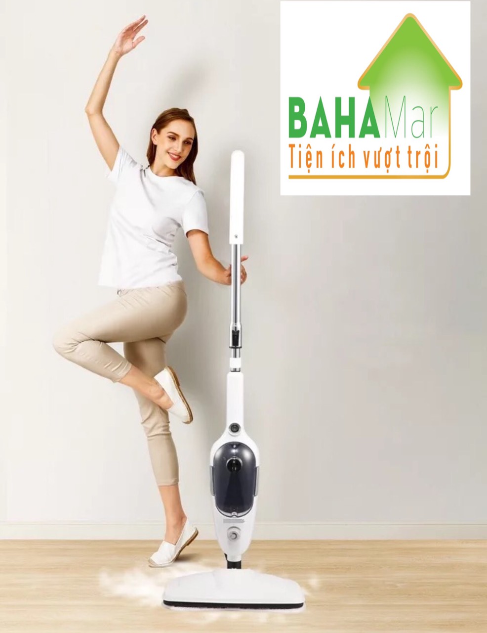MÁY LAU NHÀ ĐA NĂNG BẰNG HƠI NƯỚC NHIỆT ĐỘ CAO "BAHAMAR" làm nóng nước để lau đánh tan mọi vết bẩn trên sàn nhà, cửa kính, đồ dùng gia đình và là hơi cả quần áo...